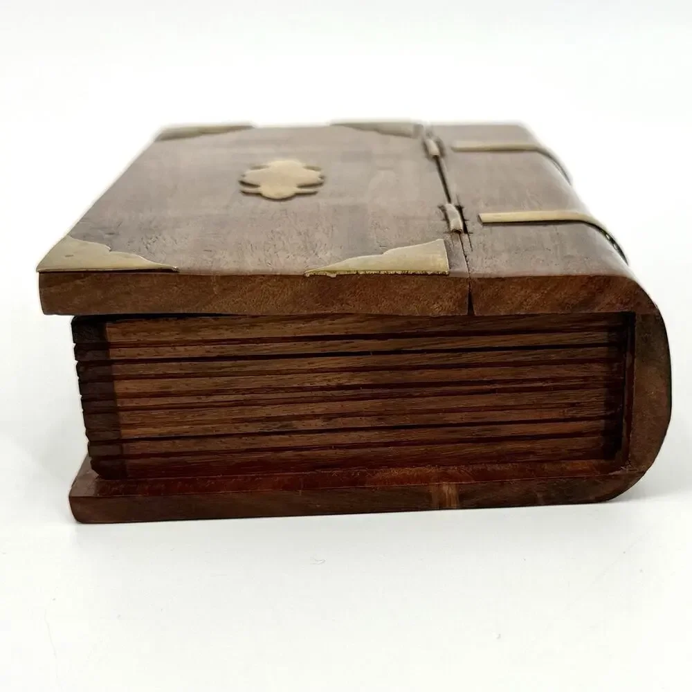 VTG 1970s House Of Lloyd Book-Shaped Brass & Wood Faux-Book Trinket Lock Box